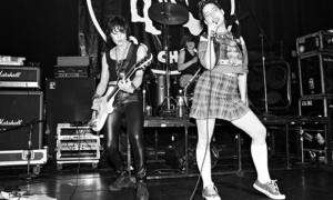 Bikini Kill on stage with Joan Jett (left) at Irving Plaza in New York ...