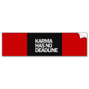 KARMA HAS NO DEADLINE FUNNY QUOTES SAYINGS COMMENT CAR BUMPER STICKER