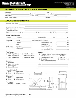 HYDRAULIC SCISSOR LIFT QUOTATION WORKSHEET by nfh12779