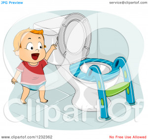 Clipart of a Potty Training Toddler Boy Flushing a Toilet - Royalty ...