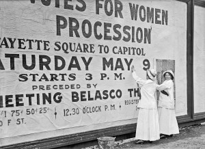 Woman suffrage. At White House with banners, 1914