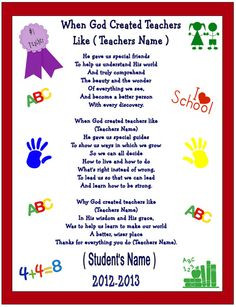 Thank You Preschool Teacher Poems School teacher personalized