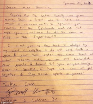 Derrick Coleman tweeted a photo of a letter he had written in response ...