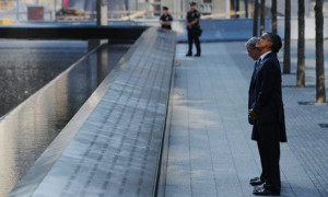 George W. Bush & Barack Obama Gaze At The 9/11 Memorial.