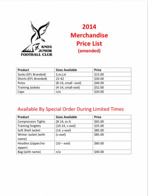 PRICE LIST