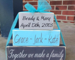 Blended family wood block set family names date and saying parents ...