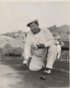 Splendid rare image of Oliver Hardy playing golf More