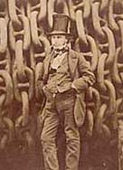Isambard Kingdom Brunel against the back drop of huge shipping chains