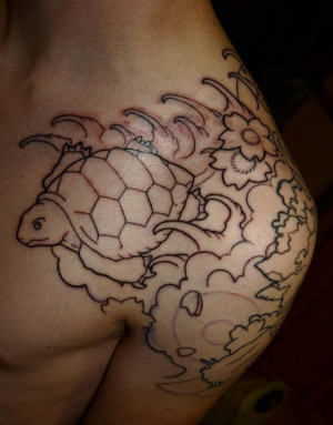Japanese Turtle Tattoo With A Black Outline