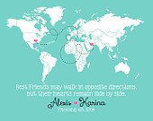 World Map, Long Distance Friends, Gift for Friend Moving Away - Print ...