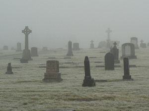 celtic, cemetery, cross, dead, death, fog, gothic, tombstones