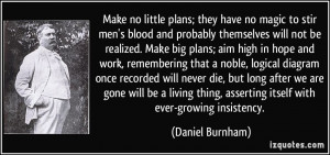 Make no little plans; they have no magic to stir men's blood and ...