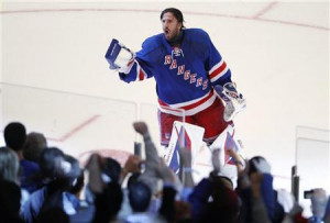 New York Rangers goalie Henrik Lundqvist celebrates after the Rangers ...