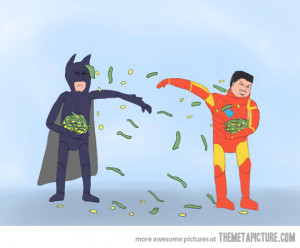 Funny photos funny Batman Iron Man fight money