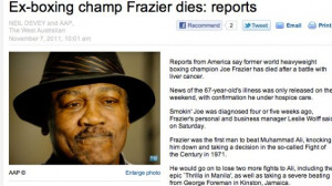 Joe Frazier Is Not Dead Yet, Despite One Australian Paper Desperate ...