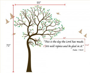 6ft Tree Brown & Green with Bird Wall Decal + Bible Verse Lettering ...