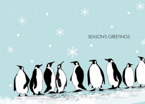 Blue Warm Wishes Penguins Holiday Christmas Card