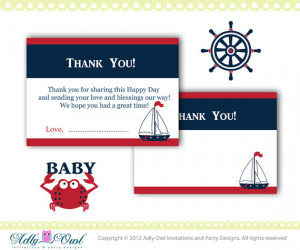 Nautical Baby Shower Thank you Cards in Navy, Blue, Red, with crab ...