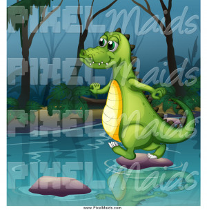 Clipart Of A Happy Alligator Using Stepping Stones On River By picture