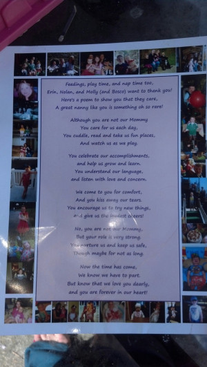 Kids thank you poem for a special nanny or babysitter