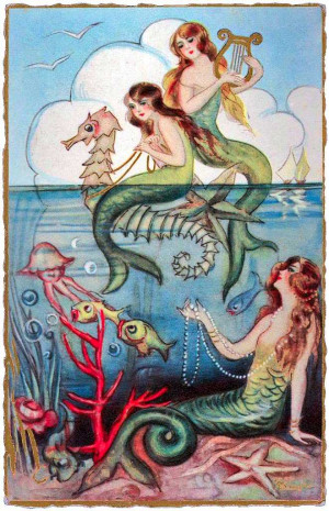 mermaids vintage italian postcard Image