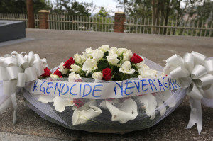 ... Genocide Never Again” is pictured at the Kigali Genocide Memorial