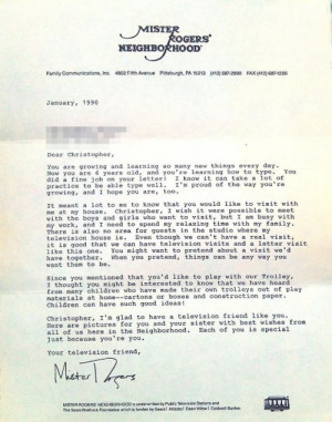 Letter from Mr. Rogers in 1990.