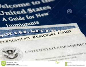 US permanent resident card (Green Card) seen with welcome to the USA ...