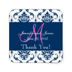 Blue Damask Wedding Favor Thank You Stickers