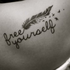 Free yourself quote feather birds flying unique clever back shoulder ...