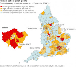... primary school place shortfall / surplus in English local authoritiees