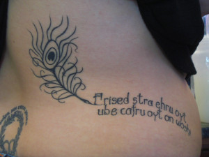 Peacock Feather And Quote Tattoo
