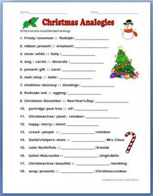 Christmas Analogies: Christmas Analog, Christmas Worksheets For Kids ...