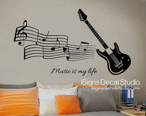 music wall decal guitar wall dec al music is my life decal guitar ...