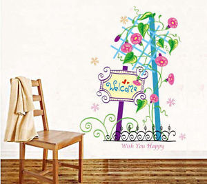 ... -Flower-Wall-Sticker-Fence-Vinyl-Decals-Welcome-Word-Quotes-Saying