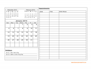 January 2014 calendar (previous and next month, daily notes and ...