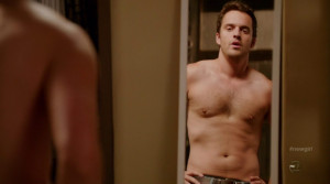 Jake Johnson is shirtless in the episode 