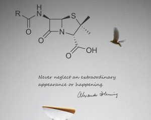 Fleming quote a nd penicillin molecule vinyl wall decal for your lab ...