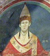 The most famous picture of Pope Innocent III is this fresco in Subiaco