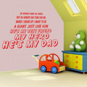 Red My Hero He's My Dad wall decal in a nursery
