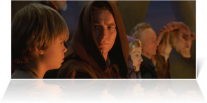 Ewan McGregor (Obi-Wan Kenobi) and Jake Lloyd (Anakin Skywalker) in ...
