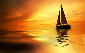Sunset Boat On The Sea Desktop Wallpaper