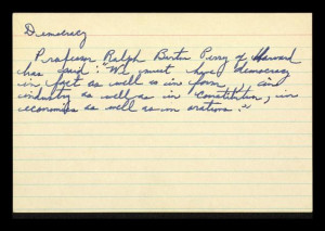 Notecard Containing MLK's Handwriting Regarding Democracy