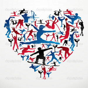 Sports silhouettes heart - Stock Illustration