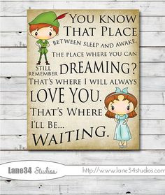 ... Print by Lane34Party peter pan love quote wedding, anniversary More