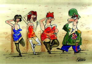 Funny cartoon of military prostitutes