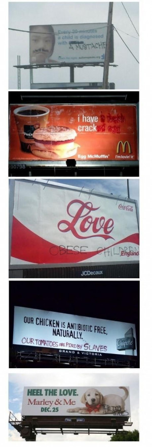 Billboards made funny by grafitti