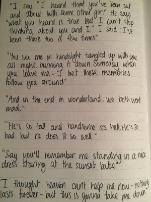 Some of my favourite lyrics from 1989 in my journal.