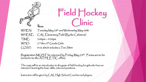 Field Hockey Camp for Girls, 2nd-5th, Set for May 28-29