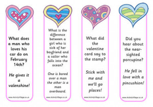 Valentines bookmarks jokes